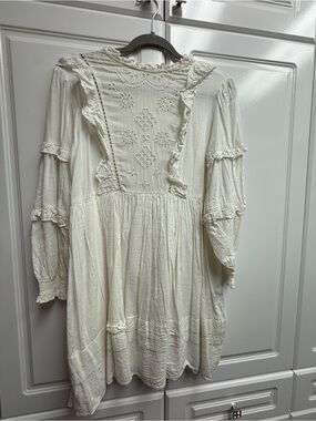 Urban Outfitters Ivory Boho Embroidered Peasant Dress